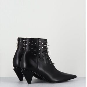 Agl MADE IN ITALY LEATHER Black Studded Ankle Booties with Angular Heel